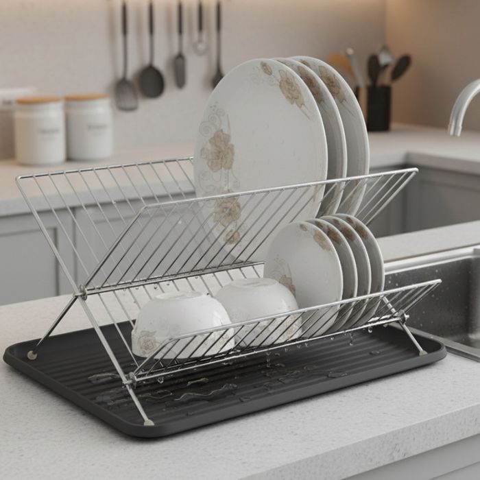 Двуетажен сушилник за съдове Cheffinger от неръждаема стомана с тава з