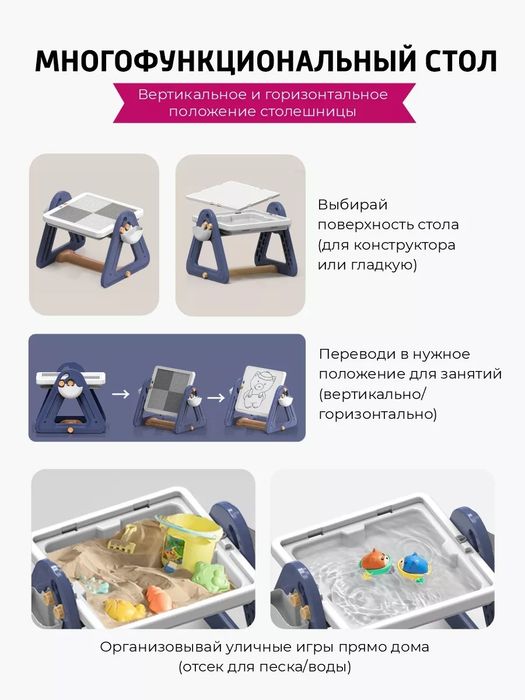 Детский стол и стул комплект мольберт развивающий 6 в 1