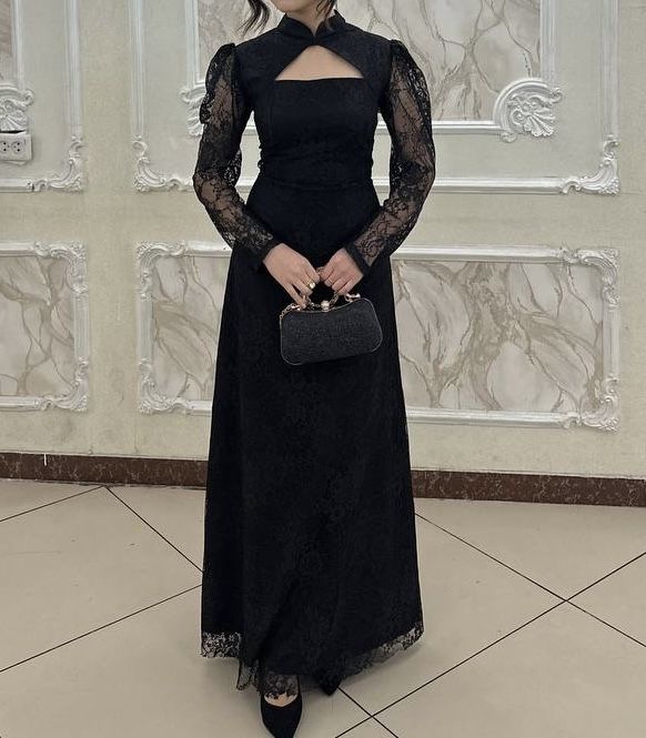 Элегантное вечернее черное платье в пол