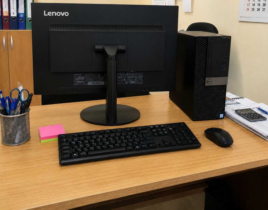 Продавам 3 комплекта офис компютри Dell OptiPlex 7060 с монитори Lenovo ThinkVision 21.5"