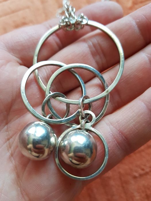 Lant colier argint 925 Italy,pandantiv cerc si bile mari,74 cm,deosebi