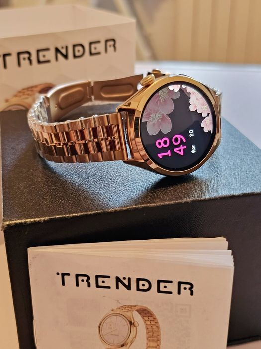 НОВ ! Луксозен Смарт Часовник - TRENDER POCH - Rose Gold  - AMOLED -  Bluetooth Разговори !