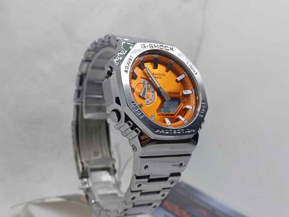 Ceas Casio g shock Metal GM B2110d Silver Orange Nou,Garantie 2 ani