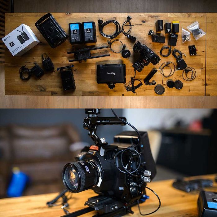 Blackmagic 6k PRO - Production Ready - Monitor, V mount, obiective, Lavaliera Sennheiser, Accesorii multe