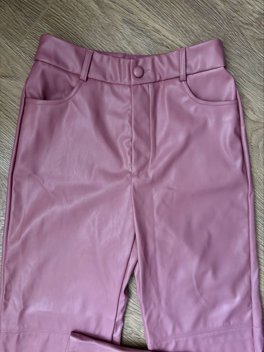 Shein Pantaloni drepti din piele PU artificiala cu talie inalta roz