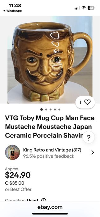 Антикварна порцеланова чаша Хипстър с мустаци от 70 те години супер !