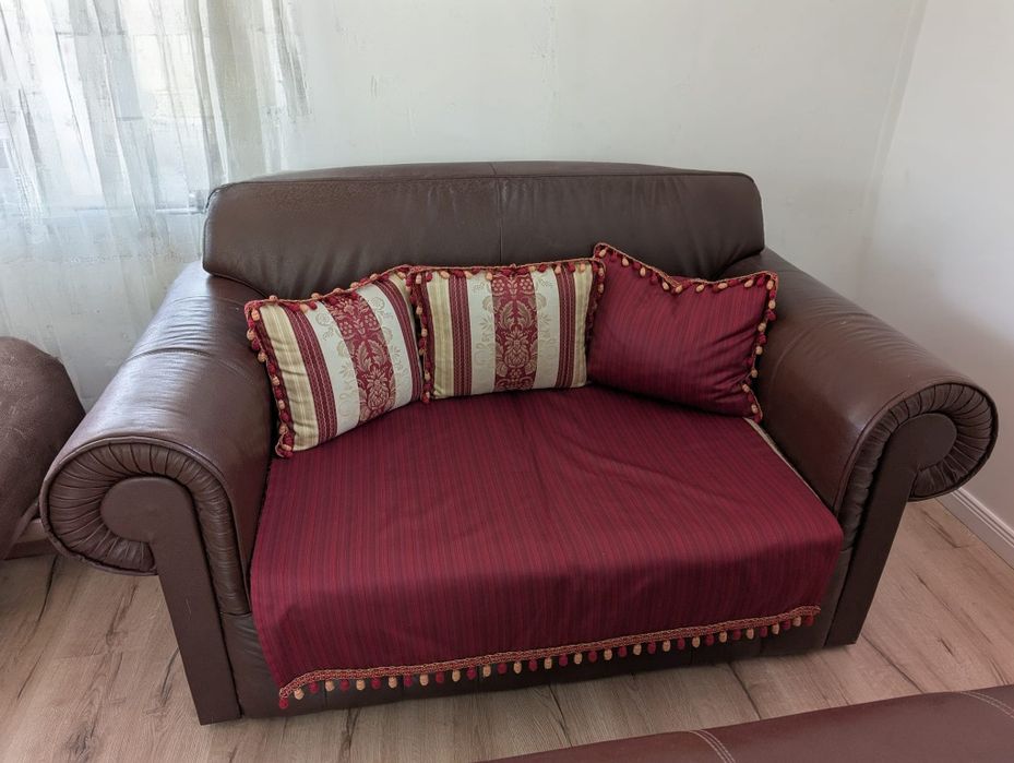 Set canapele lemn masiv, piele naturala