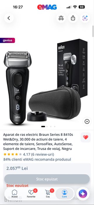 Aparat de ras electric Braun Series 8 8410s, Suport de incarcare, Trusa de voiaj, Negru