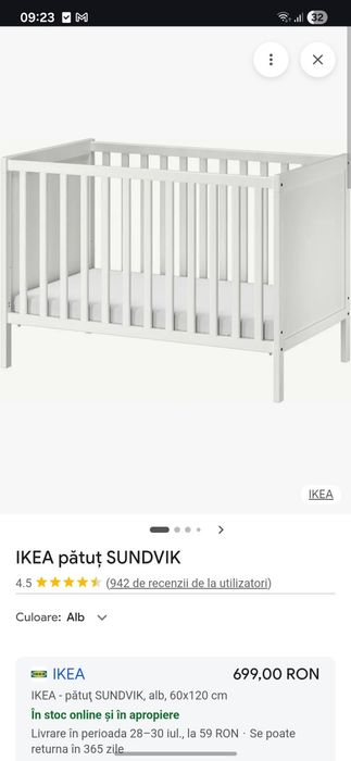 Pătuț bebeluși Ikea 120x60 cm Pat bebelusi copii