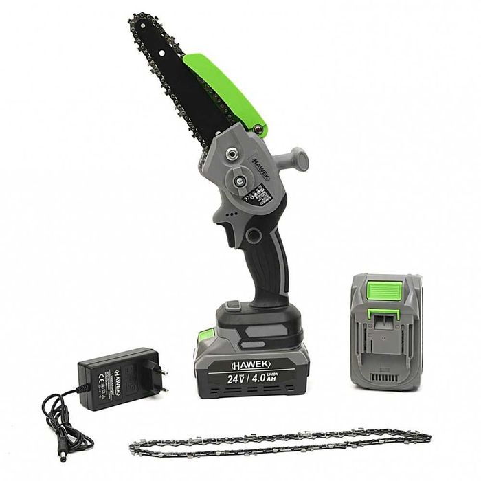 Акумулаторен мини верижен трион 24V 4Ah с 15 см шина HAWEK