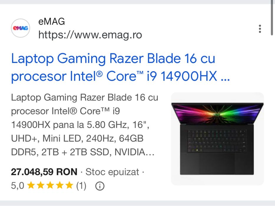 Fane Amanet: Razer Blade 16 QHD+OLED 240Hz i9 14900HX  RTX 4090 16GB