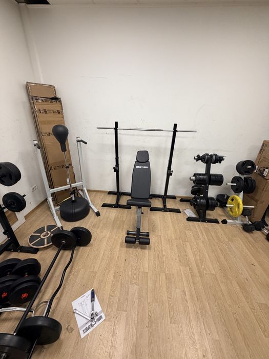 Set banca+Suport haltera pt. Piept si geno reglabile cu bara sau fara