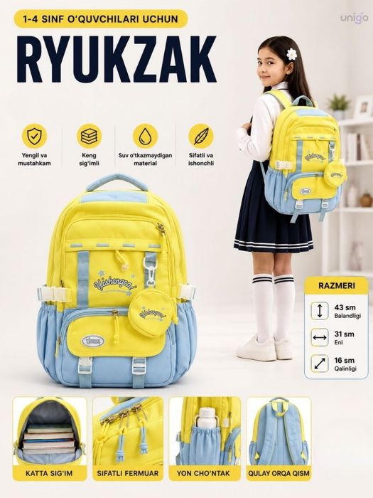 Maktab o'quvchilari uchun sumka, ryukzak