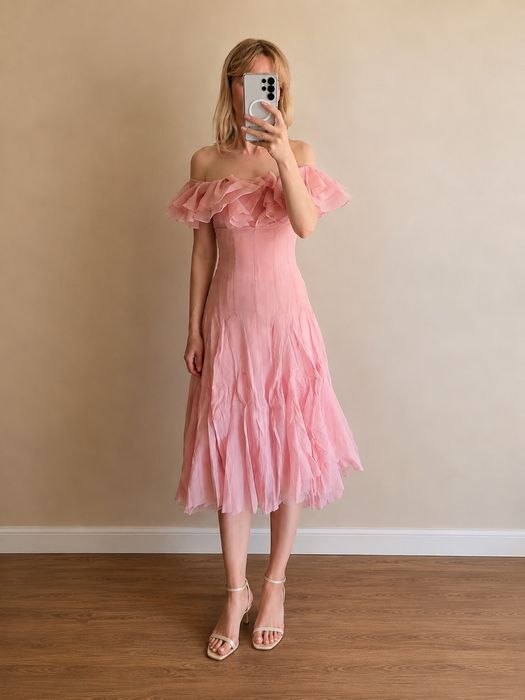 Rochie roz pudrat cu volane – NOUĂ, cu etichetă