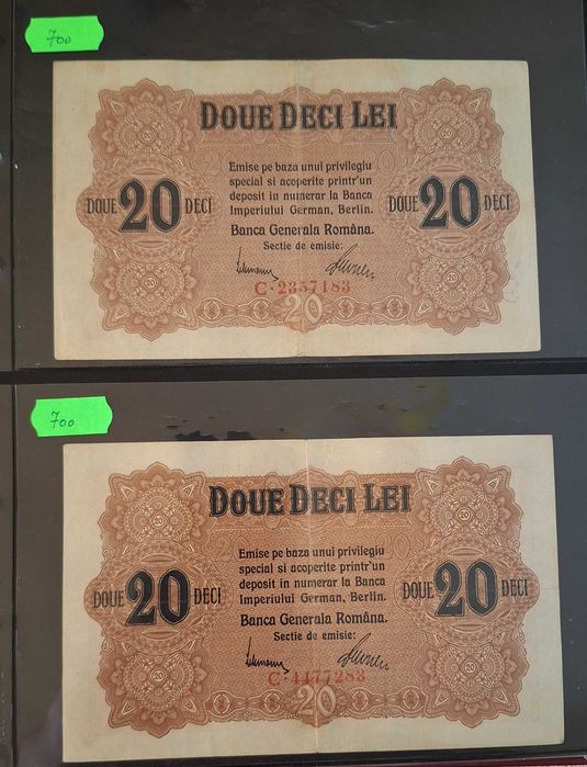 Bancnote 25 bani-20 lei 1917 NGR (24 piese)