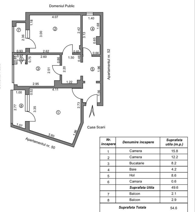 Apartament 2 camere, etaj 2, Micro 13 – 2 balcoane închise