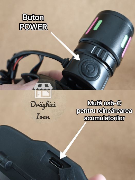 Lanterna LASER PM10 SLIM frontala de cap cu zoom si benzi fluorescente