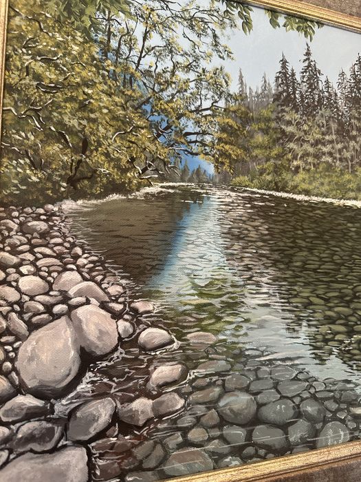 Tablou original pictat manual – acrilic pe pânză, 50×50 cm, înrămat