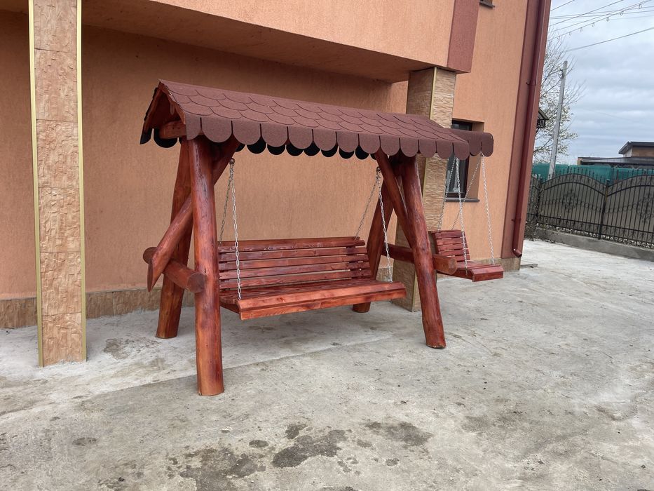 Leagan de gradina rustic din lemn rotund