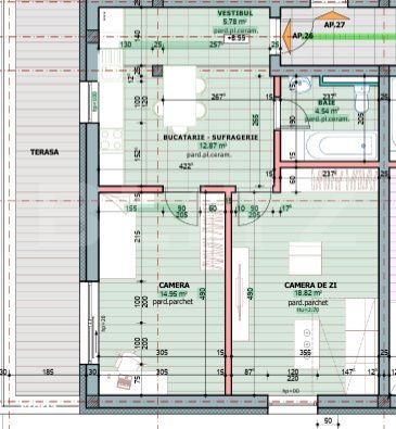 Apartament 2 camere, 56.96 mp + balcon 17 mp, zona Tudor