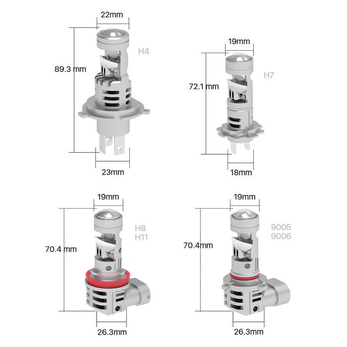 Комплект 2 LED крушки с лупа и вентилатор V8T, Plug and Play, H7, H4, 9005-HB3, 9000 Lm, 12V, 2 x 40W, 6500К, CSP LED чип