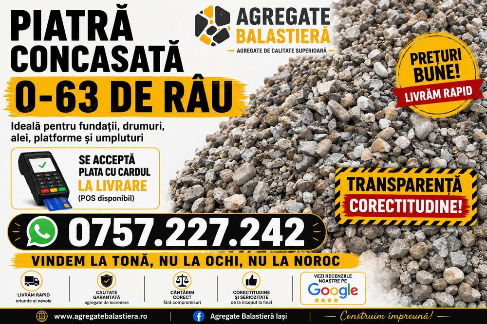 Piatră concasată 0-63 mm | Drumuri | Parcări | Terasamente | Livrare