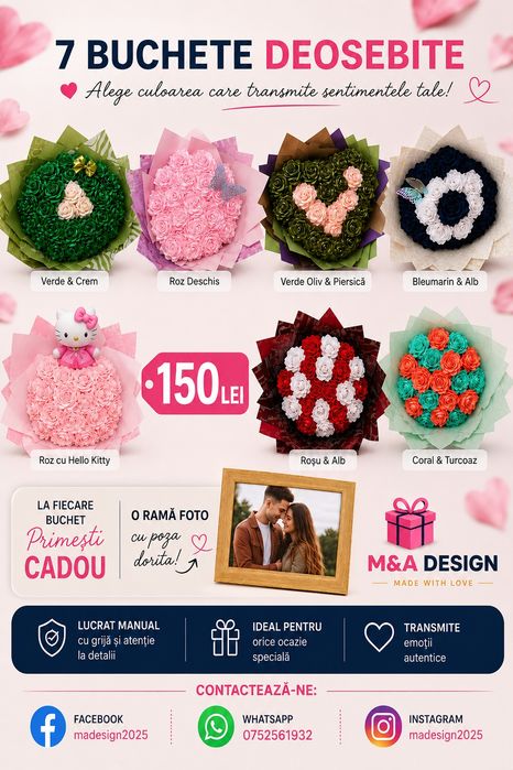 Buchete de trandafiri din satin handmade – Cadoul care rămâne
