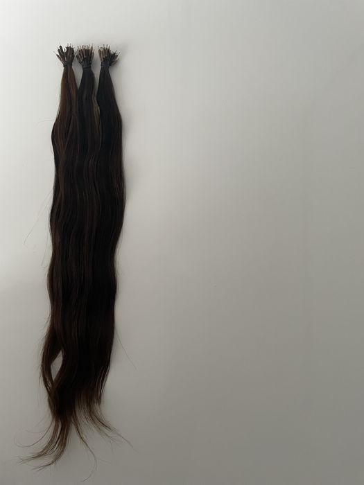 Extensii nanoring 50cm castaniu par natural 100% set complet inele