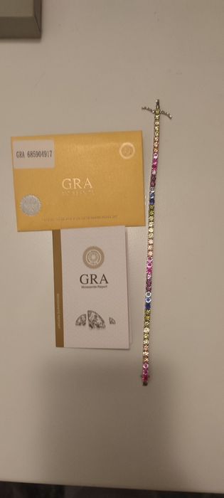 Bratara argint 925  tenis  multicolor moissanite noua unisex 21 cm