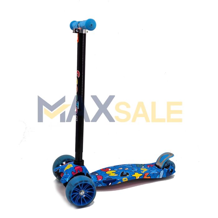 Детска тротинетка 3 светещи колела синьо / многоцветно триколка колело