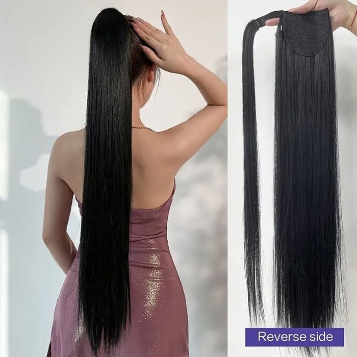 Coada par Neagra 85 cm lungime, cu șuviță laterala, extensii și cozi