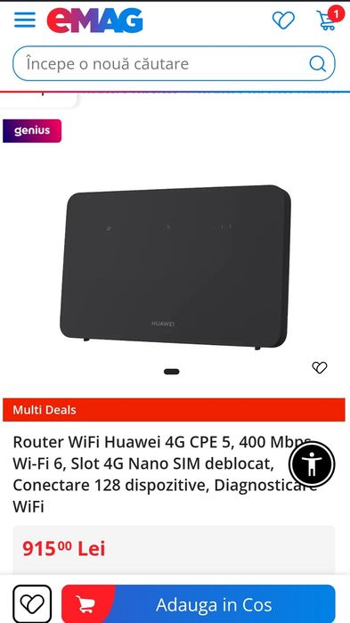 Router WiFi Huawei 4G CPE 5, 400 Mbps, Wi-Fi 6, Slot 4G Nano SIM deblocat, Conectare 128 dispozitive, Diagnosticare WiFi, SIGILAT