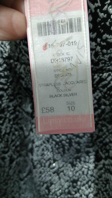 Lipsy London елегантна черно-сребърна жакардова рокля без презрамки