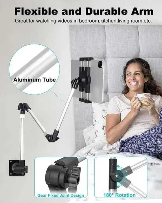 Suport de Perete pentru Tabletă Woleyi – Braț Lung, Pliabil, Metalic