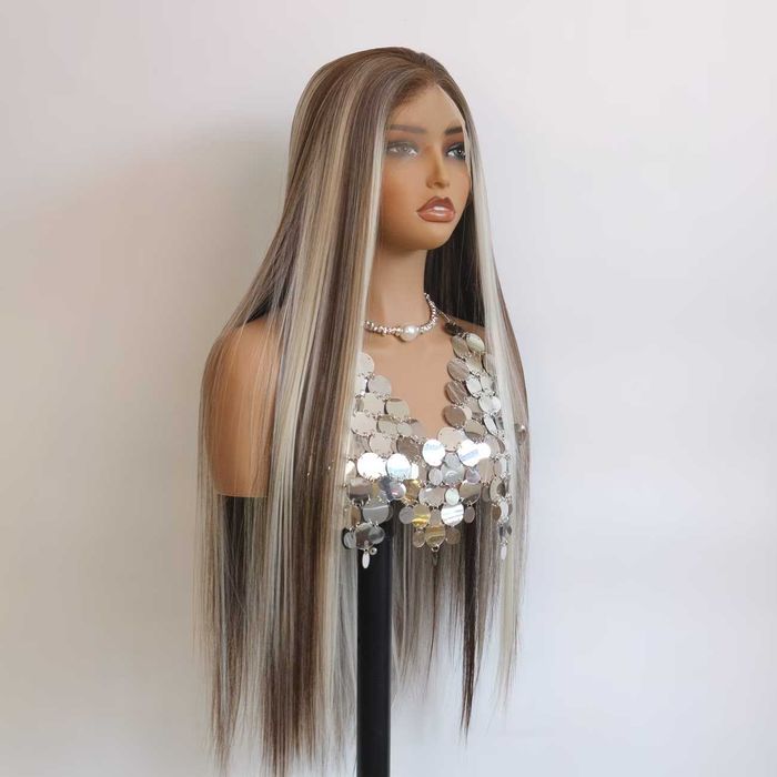Лейс фронт перука 80 см русо-кафяв микс - синтетична 13х4 Lace Front