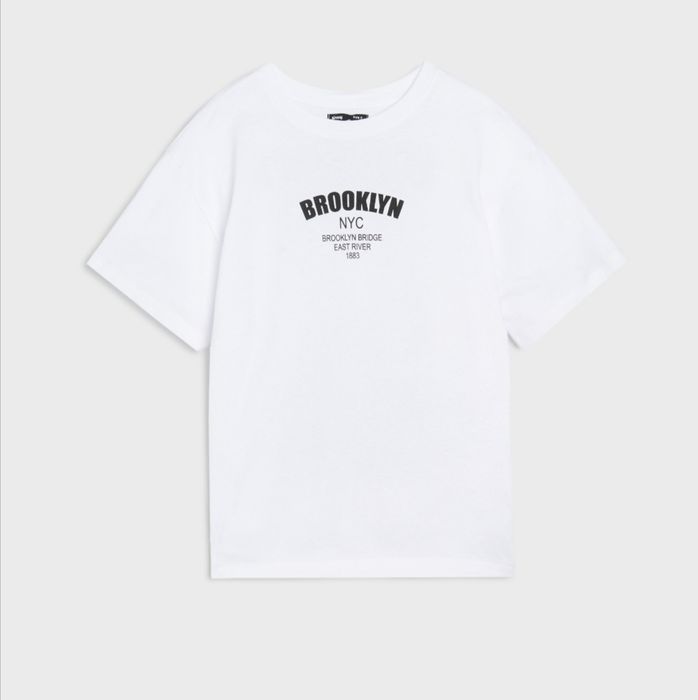 Нова дамска бяла тениска памук с принт Sinsay размер XS