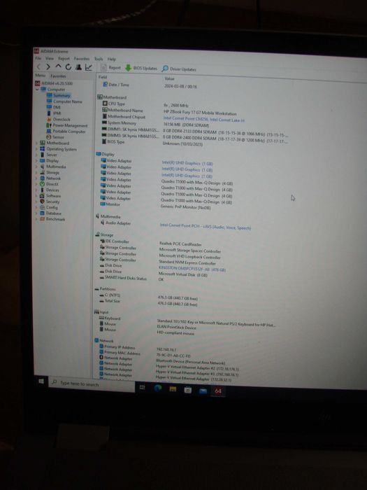 Zbook Fury G7 17.3" FHD i7-10750H SSD 512Gb RAM 16Gb nVidia T1000 4Gb