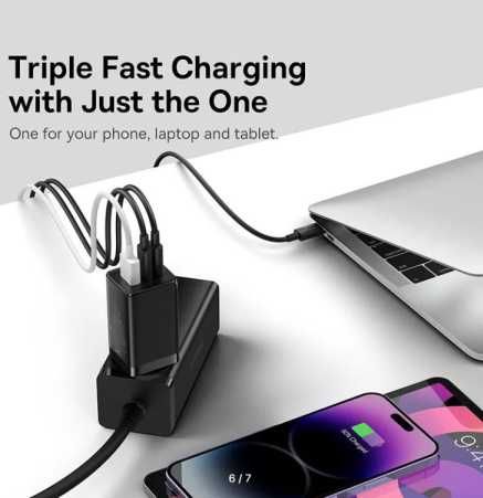 Новая запечатанная зарядка Baseus 65W gan5 Pro 3 в 1 с кабелем 100W