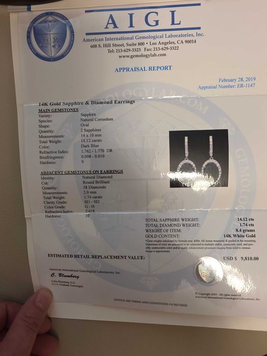 Cercei din aur 14K cu safire naturale și diamante – Certificat AIGL