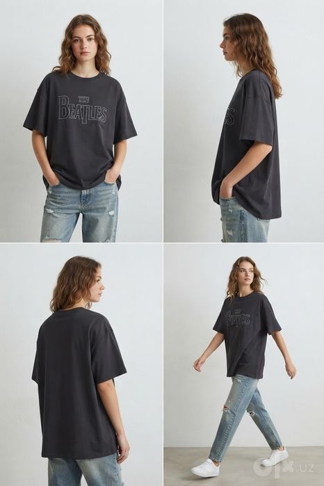 Оригинальная футболка оверсайз H&M The Beatles (Графит)
