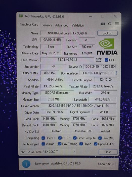 Видеокарта HP RTX 3060Ti 8gb