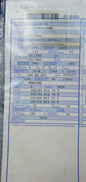 Fiat Panda 2007, 1200, benzină - proprietar, 1650€