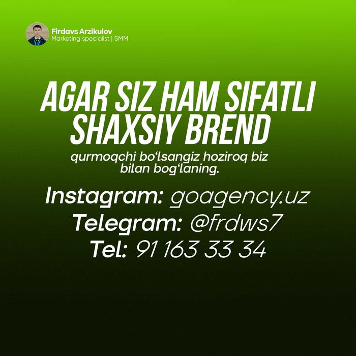 SMM Xizmatlari | 5 mutaxassis | SHAXSIY BREND