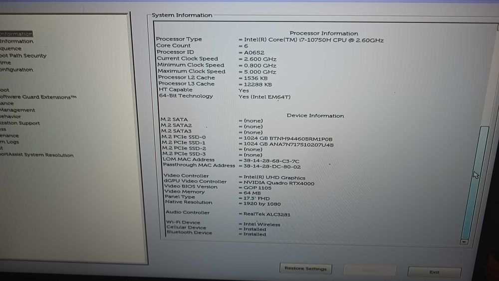 Dell Precision 7750 i7-10750h, Quadro rtx4000 8gb, 4G wwan