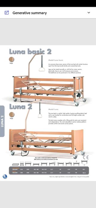 Pat electric medical cu saltea, husa, Vermeiren Luna Basic 2, reglabil