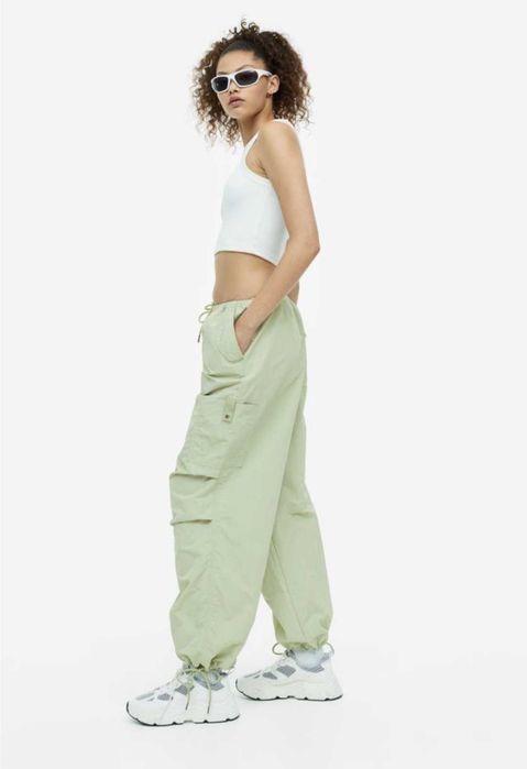 Светло зелен широк панталон HM, S/ Бели дънки H&M, карго панталон, нов
