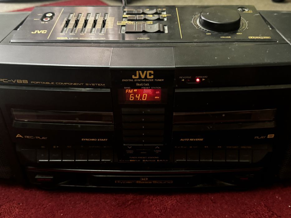 JVC PC-V88 Vintage Boombox | Boxe detașabile | 3D Hyper Bass | Dublu Casetofon