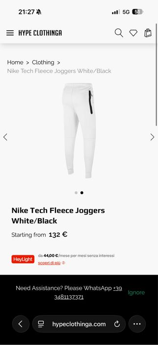 Nike Tech Fleece Joggers White/Black