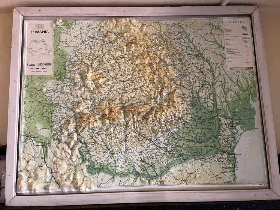 Harta Romaniei 89’  3d relief comunista vintage colectie 100x75