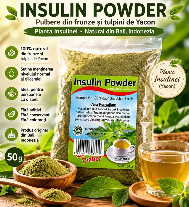 Planta Insulinei -pulbere din Frunze și Tulpini de Yacon  – 100% Naturală, Bali, Indonezia